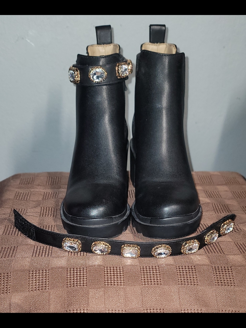 Steven Madde Chelsea Style Ankle Boots with Removable Crystal Straps